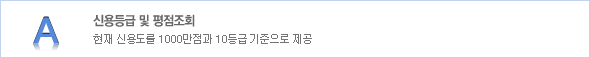 A 신용등급 및 평점조회. 현재 신용도를 1000만점과 10등급 기준으로 제공